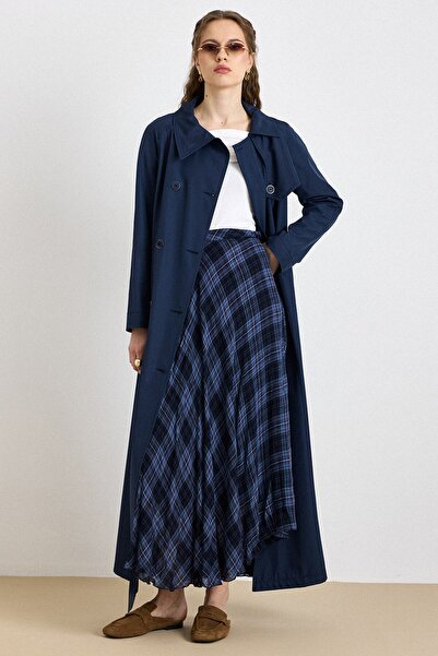 Olcay Raglan Sleeve Cloak Detailed Lined Overcoat Indigo 4309