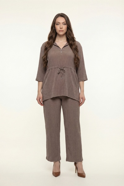 EXİTLİNE Women's Mink Summer Hoodie with Elastic Waist and Laces Top and Bott...