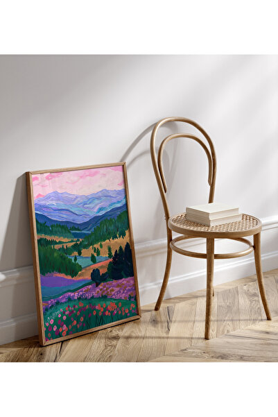 Tuba Decor Tablou dintr-o singură bucată, înrămat în lemn, cu munți și câmpuri