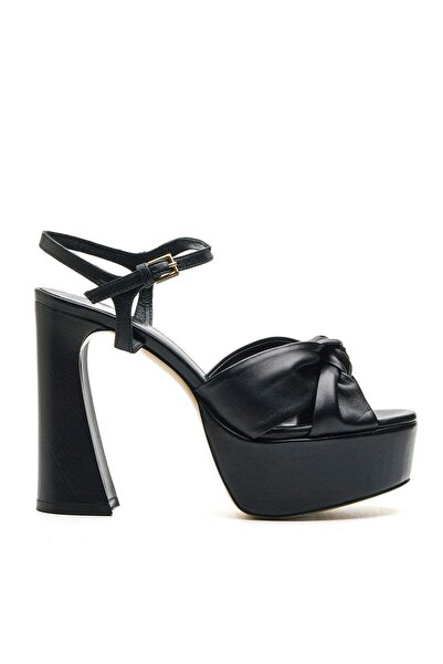 Sofia Baldi Tooth Black Genuine Leather Leather Din Heel Sandals