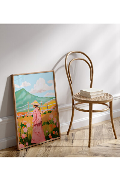 Tuba Decor Tablou Fată în luncă cu ramă din lemn dintr-o singură bucată