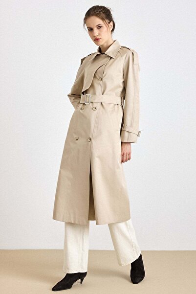 Olcay Water-Repellent Style Trench Coat with Raglan Sleeves, Cape and Epaulet...