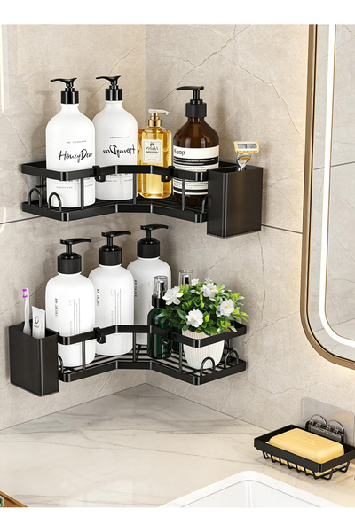 Pomefar رف استحمام، عبوة من قطعتين، رف حمام من الفولاذ المقاوم للصدأ، لاصق لل...