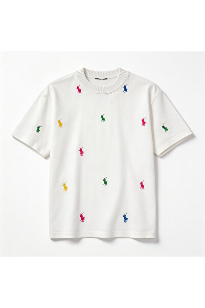 OrientC Unisex Oversized Cotton T-Shirt 260G Double Yarn Embroidery Tee Black...