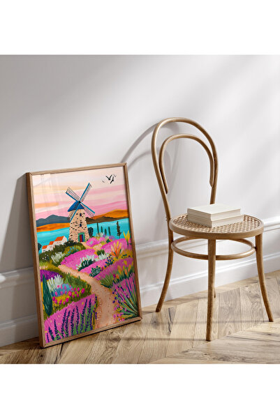 Tuba Decor Tablou de grădină cu lavandă, cu ramă dintr-o singură bucată din lemn