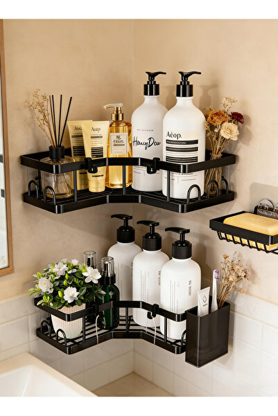 Pomefar رف تخزين للحمام، طقم رفوف استحمام من الفولاذ المقاوم للصدأ بدون حفر