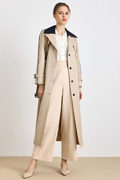 Olcay Removable Garni Collar, Cape Detail, Water-Repellent Features, Long Tre...