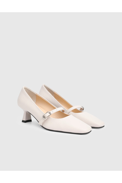 İLVİ Karyn Hakiki Floter Deri Krem Kadın Topuklu Ayakkabı