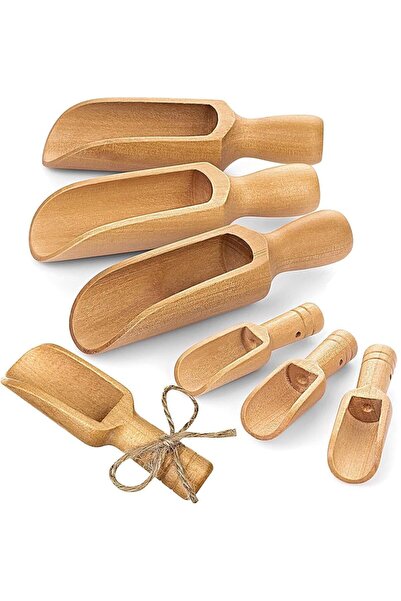 Arabest 6 Pcs Bath Salt Scoop,3 Big 3 Small Natural Beech Wooden Scoop,for Su...