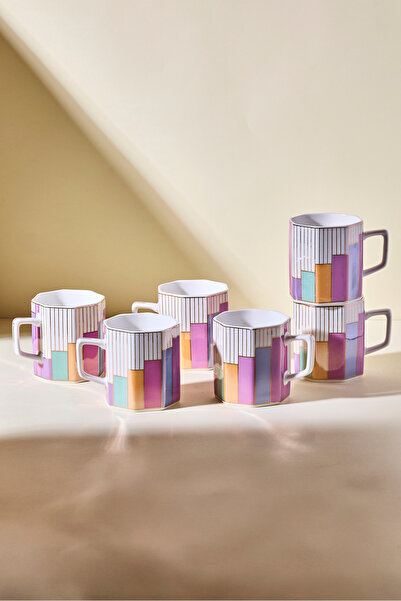 Perotti Antique 6-Piece Mixed Patterned Color Porcelain Mug Set