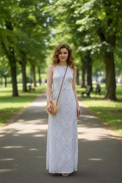 Mossta cu model Rochie casual maxi jerseu simplu cu guler halter - Mov