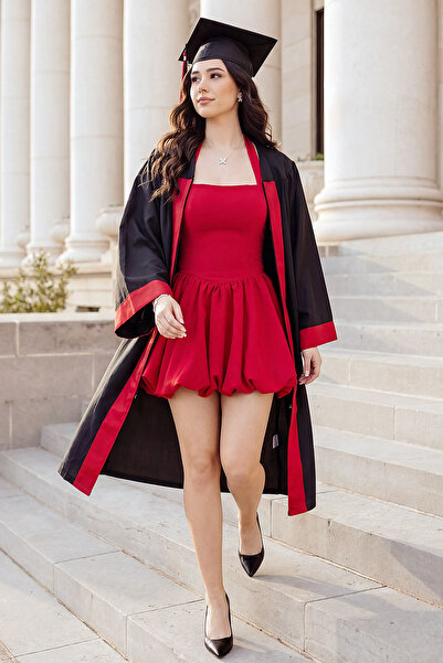 PARSEND Boyundan Bağlamalı Sırt Dekolteli Balon Etek Mini Mezuniyet Elbisesi