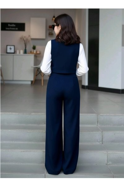 Yağmurun Butiği Waiter Boy Office Style Vest and Wide-Legged Pants Combination Set
