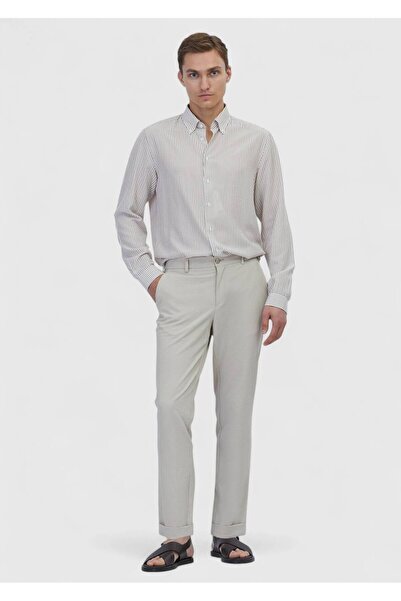 Ramsey Beige Striped Casual Fit Woven Casual Shirt