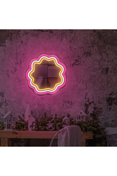 Slasa Flower LED Neon Mirror Light 40x40 cm Multicolor Decorative Mirror with...