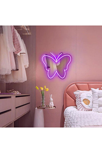 Slasa Neon Butterfly Mirror Light 30x40 cm Purple Decorative Wall Mirror with...