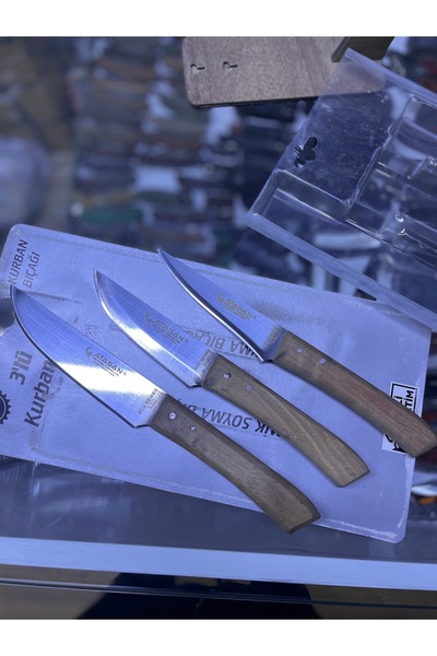 Bıçakcı 3’lü Kurban ve Mutfak Bıçak Seti Ahşap Saplı Paslanmaz Çelik