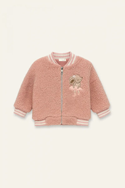 BABYİLAY Girl's Soft-Textured Lined Zippered Pink Plush Coat