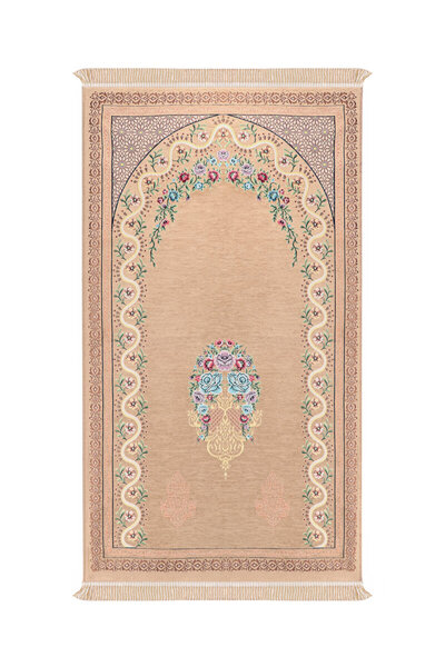 Bursa İpek Μπεζ χαλάκι προσευχής με ανάγλυφο σχέδιο κισσού, ειδικό Υφαντό