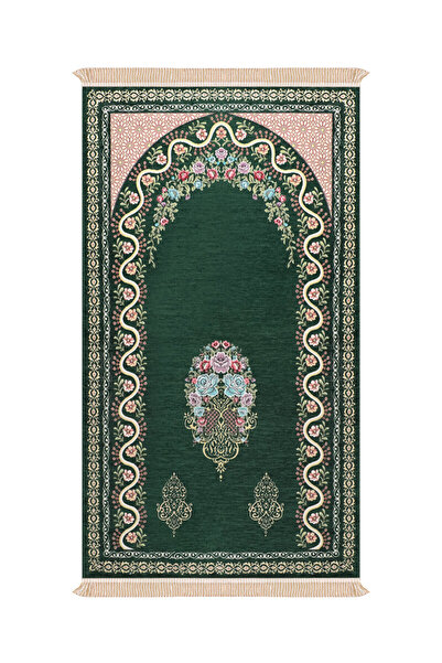 Bursa İpek Green Ivy Pattern Embossed Special Woven Prayer Rug