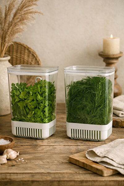 Anadolu Saray 2'li 2900 ml Yeşillik Saklama Kabı Sebze Saklama Kutusu Tazelik...