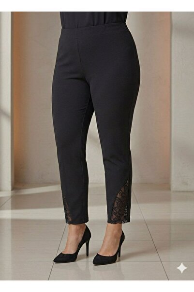 ESNOA Women's Plus Size Scuba Fabric Pants with Elastic Waist and Lace Tayli ...