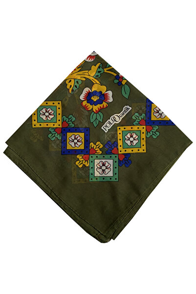 POLO CRAFT Yöresel Sarı Lacivert Desenli Kına Yeşili Yazma 100 cm