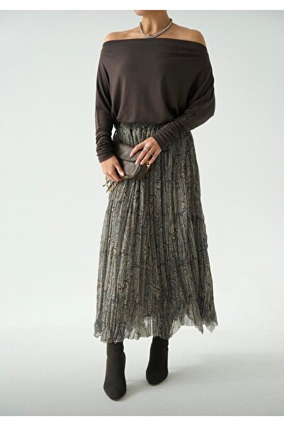 ALVWOMAN Kahverengi Yeşil Desenli Etek