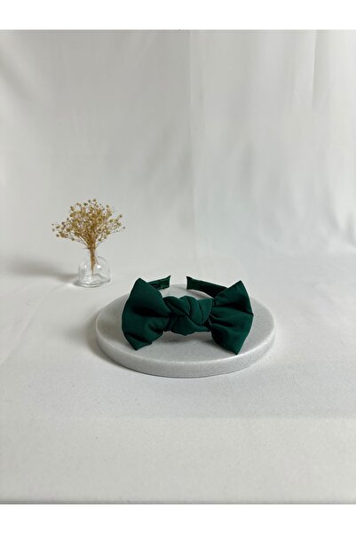 MegssStore ربطة شعر على شكل تاج مزدوج باللون الأخضر الزمردي كريب فيونك ترو