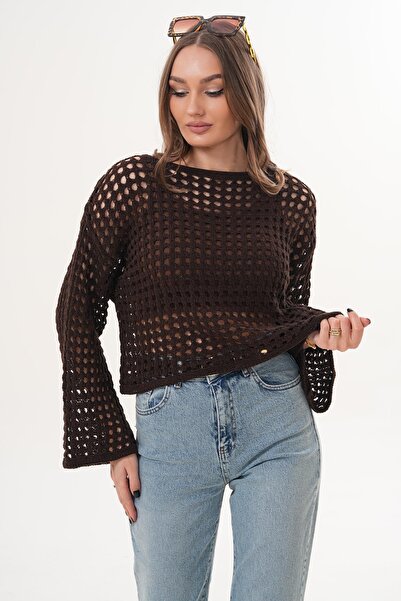 ŞİMAL Women's Casual Mesh Short Sweater 260446 -