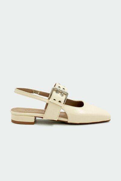 LAMİNTA Vogu Buckle Detailed Women's Ecru Ballerinas