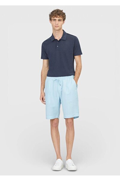 Ramsey Τιρκουάζ Απλή ύφανση Jogging Fit Casual Λινό Μικτό Ύφασμα Βερμούδα