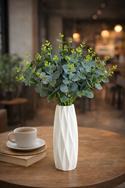 BUSERİSE Yapay 16 Dallı Islak Okaliptus Yeşil – 46 cm Dekoratif Bitki, Ev Ban...