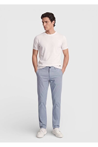 Ramsey Pantaloni casual albaștri țesătură simplă cu croială normală cu ameste...