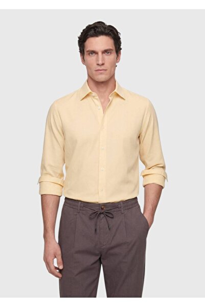 Ramsey Cămașă galben deschis, simplă, cu croială casual țesut Casual bumbac 100%