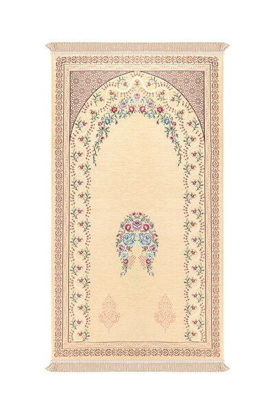 Bursa İpek Yellow Ivy Pattern Embossed Special Woven Prayer Rug