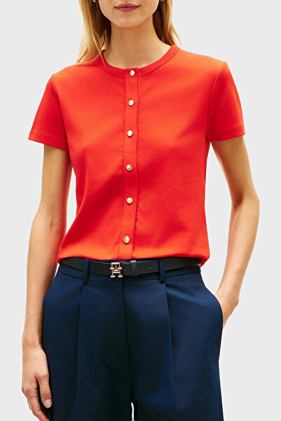 Tommy Hilfiger Logolu % 100 Pamuk Slim Fit Düğme Detaylı T Shirt T SHİRT WW0W...
