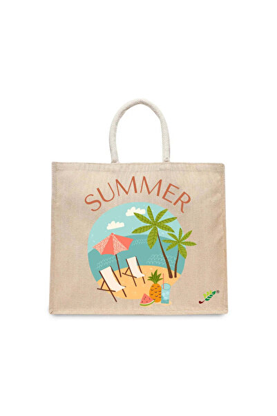 BYFT Tote Bag - Summer Beach Printed Stylish Carry-All Cotton Tote Set of 01