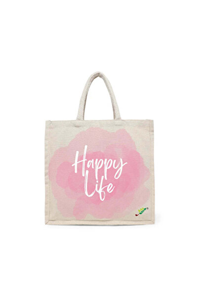 BYFT حقيبة تعليقة - حقيبة تسوق قطن أنيقة مطبوع صورة حياة سعيدة، طقم من قطعة و...
