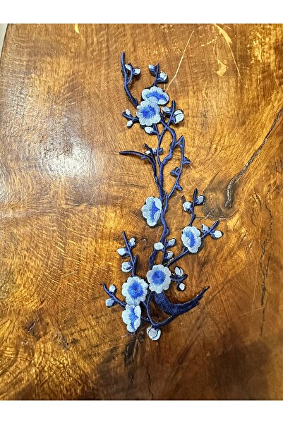 Gönülden Tasarım Aplicație de cusut termoadezivă, ramură de primăvară albastr...