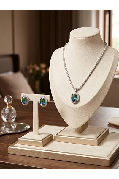 MAJOOD Luxury women's jewelry set - necklace and earrings set with colored zi...