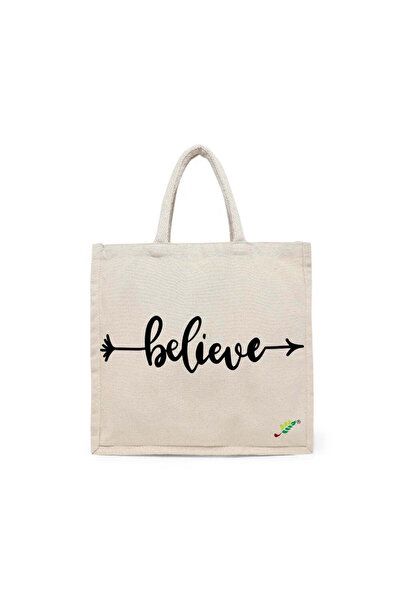 BYFT حقيبة تعليقة - طقم حقائب تسوق قطن أنيقة مطبوع بشعار "Believe" مكون من قط...