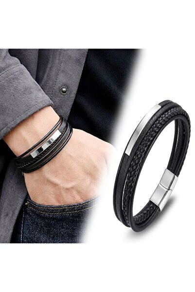 FM 💎   Premium Name Engravable Multi D Leather Steel Bracelet 31834B28D1 - S...