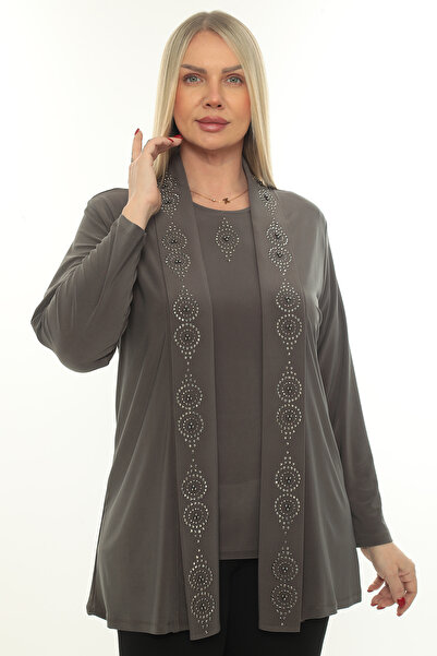 TRENDSE Mother's Inner-Outer Suit with Stones and Brooch, Stylish Wedding Suit