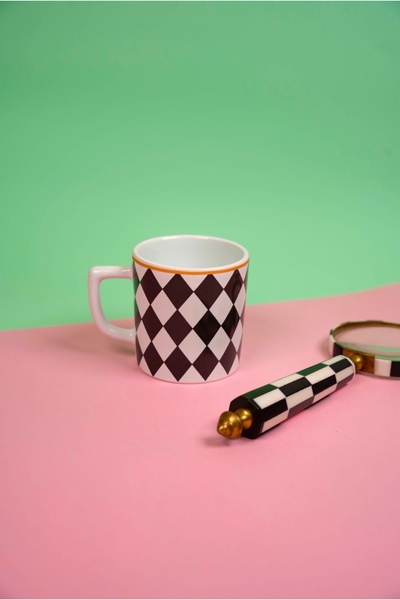 Vivas KULPLU MODEL—Damalı Espresso, Double Türk Kahvesi Fincanı Kahve Kupası