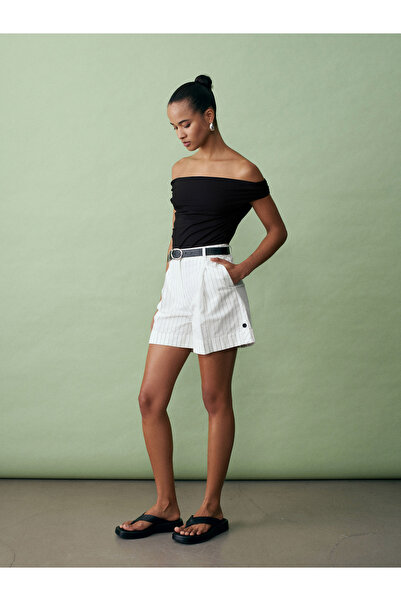 Dilvin 72248 حزام لي لي بينسيلي شورت-أبيض