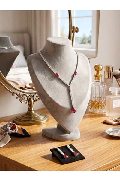 MAJOOD طقم عقد وأقراط من الزركون الملون للنساء - مجوهرات فاخرة