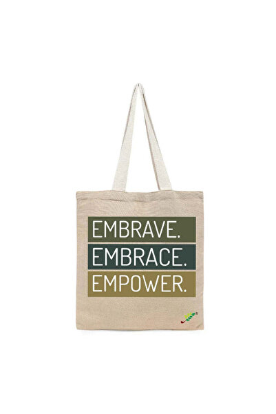 BYFT Tote Bag - Embrave, Embrace, Empower Printed Stylish Carry-All Cotton To...