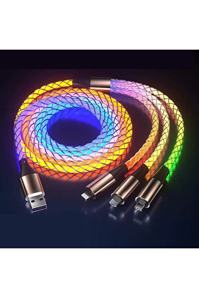 Generic RGB LED glowing 3-in-1 Fast Charging Cable USB-A to Type-C / Lightnin...