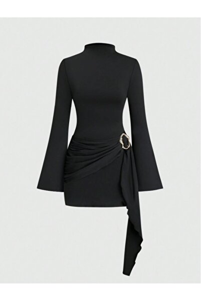 Arfami Γυναικείο ντραπέ ψηλός λαιμός Με λεπτομέρεια αγκράφας Μακρυμάνικο Κομψ...